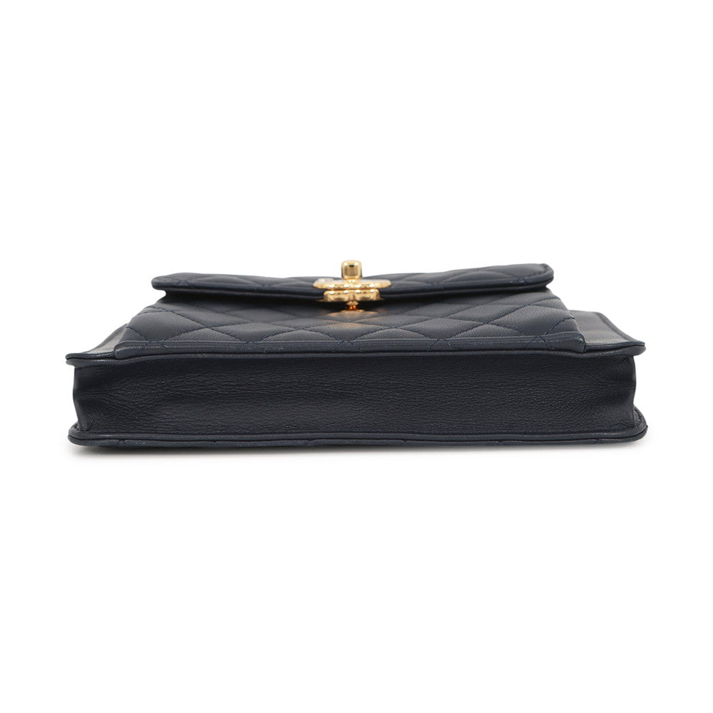 CHANEL Matelasse ChainShoulder Mini Bag Navy Lambskin