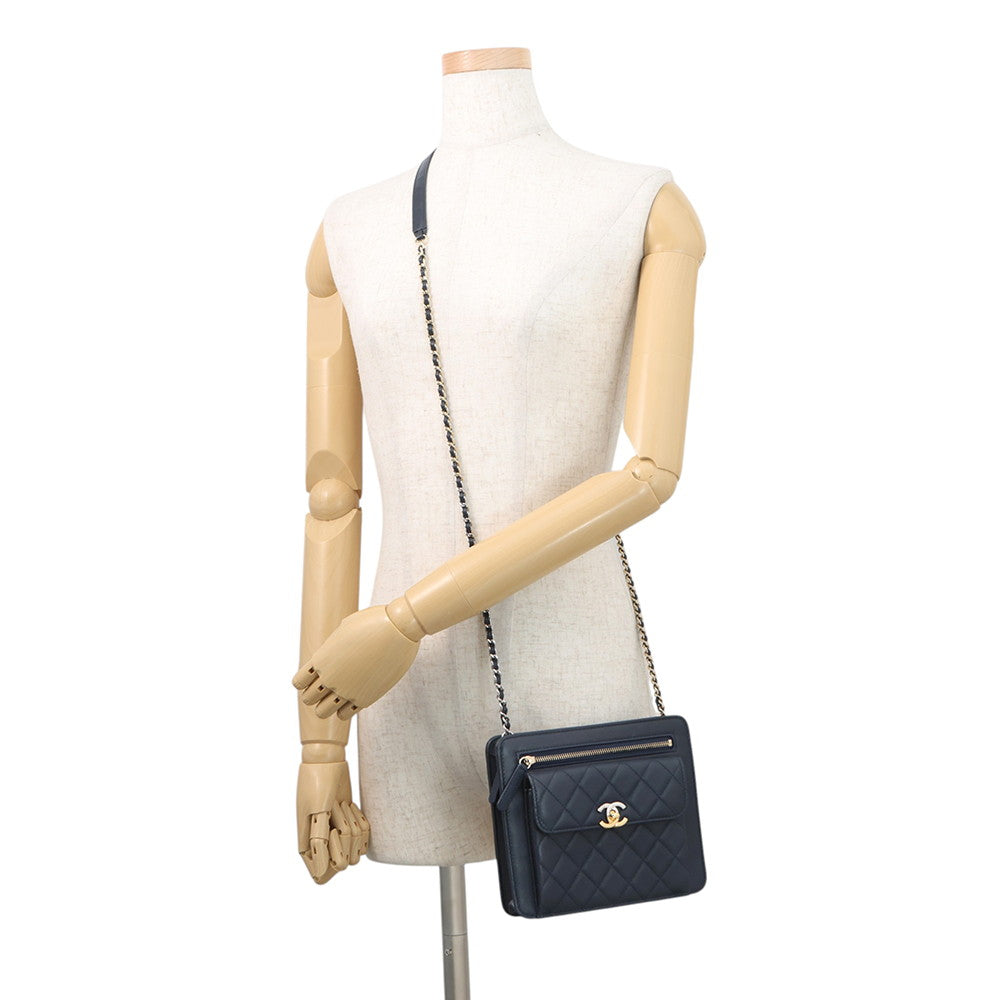 CHANEL Matelasse ChainShoulder Mini Bag Navy Lambskin
