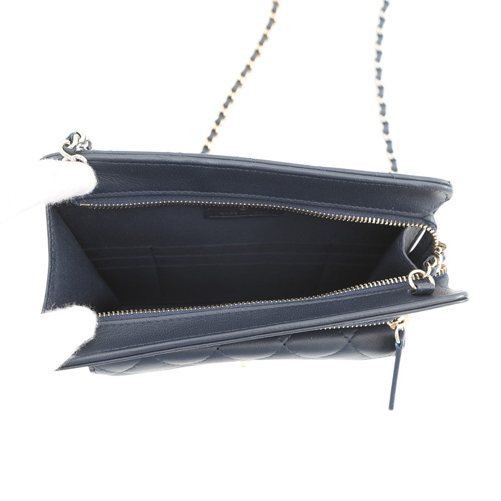 CHANEL Matelasse ChainShoulder Mini Bag Navy Lambskin