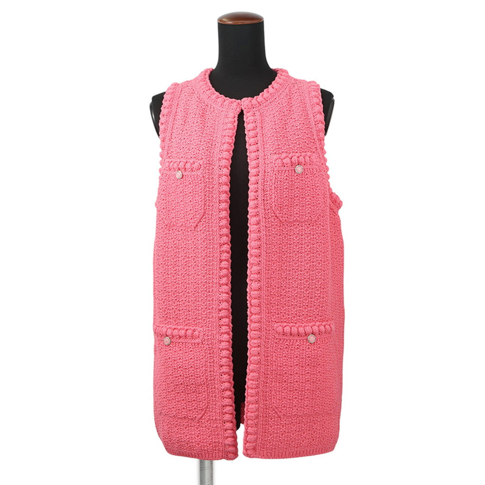 CHANEL COCO Button Vest Size 36 PinkP72795-K10459-NI363 Cotton80% Polyamide20%