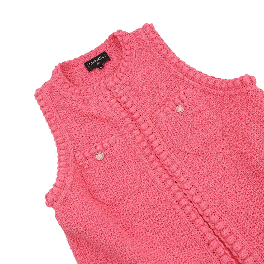 CHANEL COCO Button Vest Size 36 PinkP72795-K10459-NI363 Cotton80% Polyamide20%