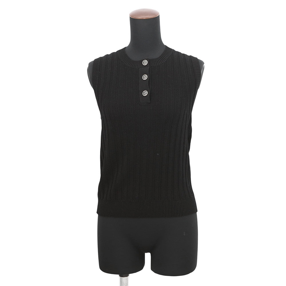 CHANEL CC Logo Button Rib Knit Vest Top Size 38 BlackP70420-K10048-94305 Cotton98% Polyurethane1% Polyamide1%