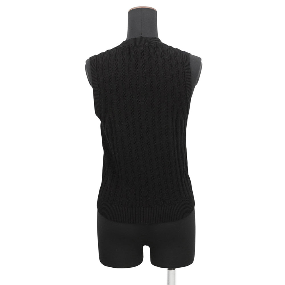 CHANEL CC Logo Button Rib Knit Vest Top Size 38 BlackP70420-K10048-94305 Cotton98% Polyurethane1% Polyamide1%