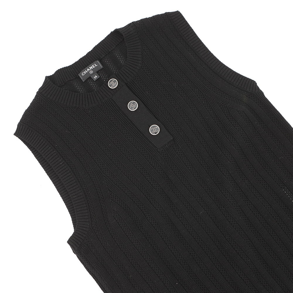 CHANEL CC Logo Button Rib Knit Vest Top Size 38 BlackP70420-K10048-94305 Cotton98% Polyurethane1% Polyamide1%