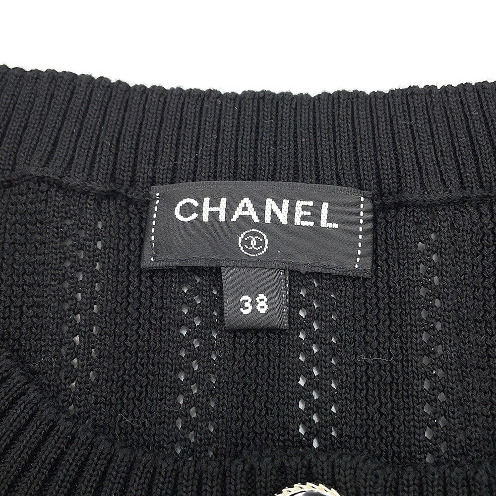 CHANEL CC Logo Button Rib Knit Vest Top Size 38 BlackP70420-K10048-94305 Cotton98% Polyurethane1% Polyamide1%