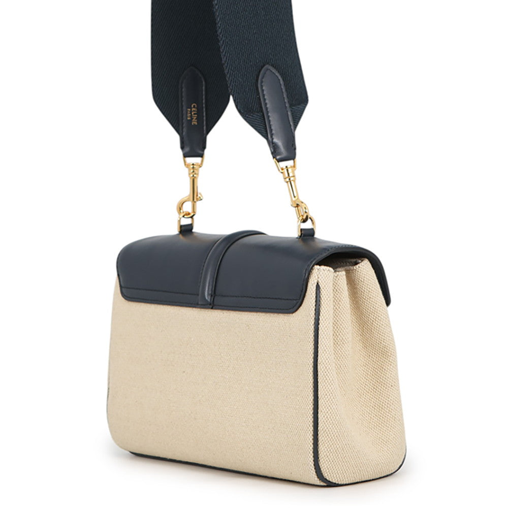 CELINE Teen Soft 16 Shoulder Vanilla/Navy196852 Raffia Calf Leather