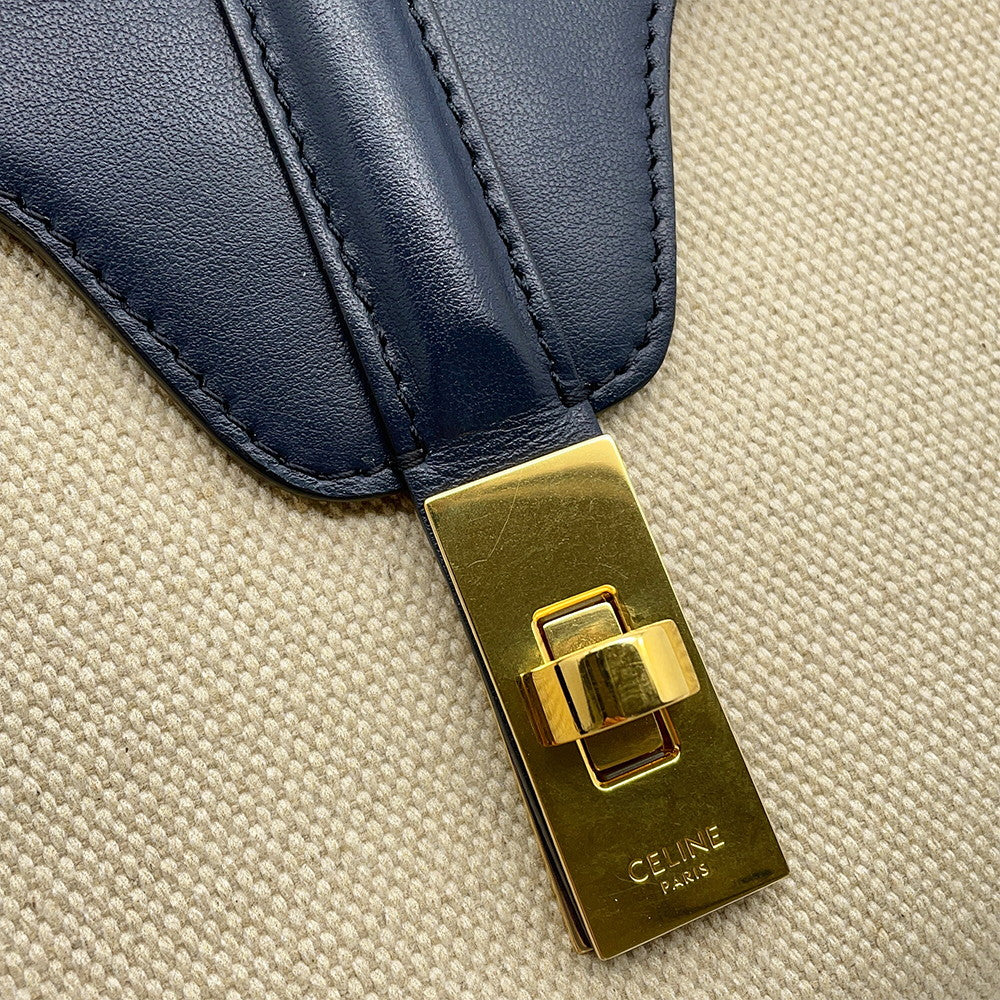 CELINE Teen Soft 16 Shoulder Vanilla/Navy196852 Raffia Calf Leather