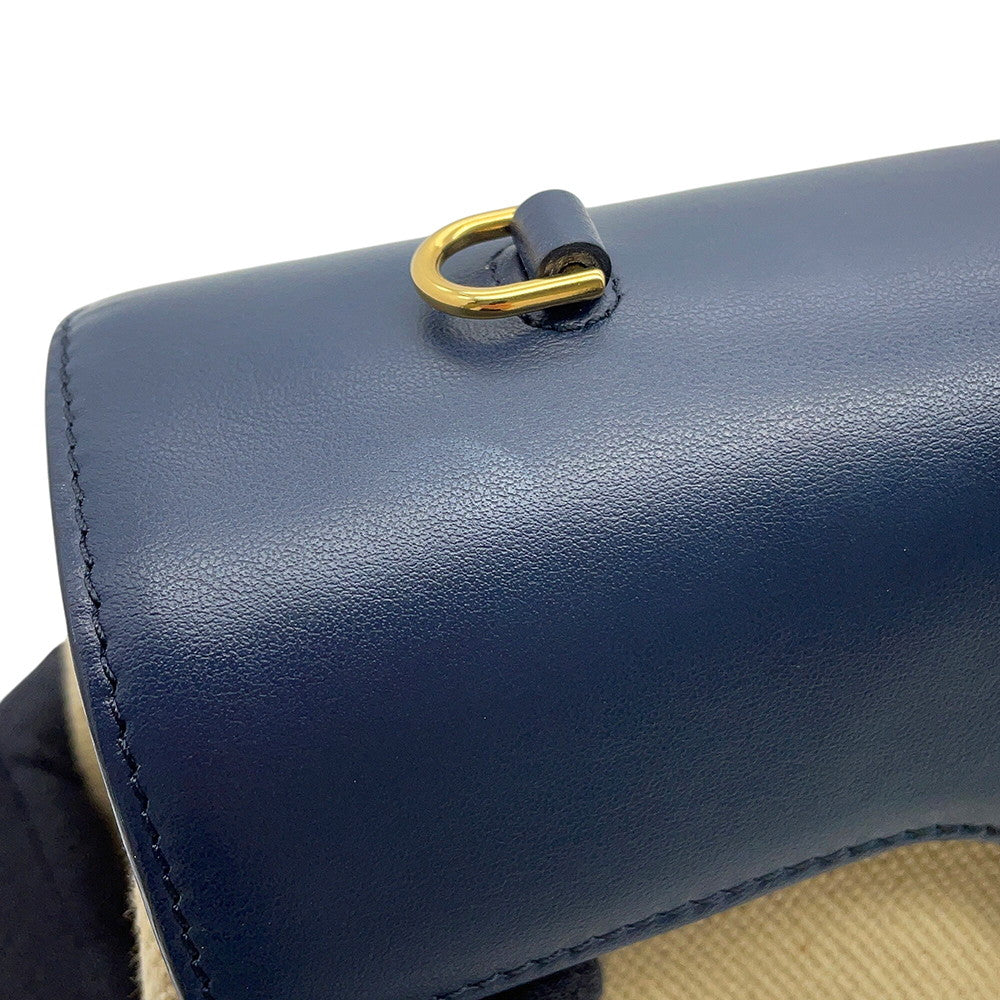 CELINE Teen Soft 16 Shoulder Vanilla/Navy196852 Raffia Calf Leather