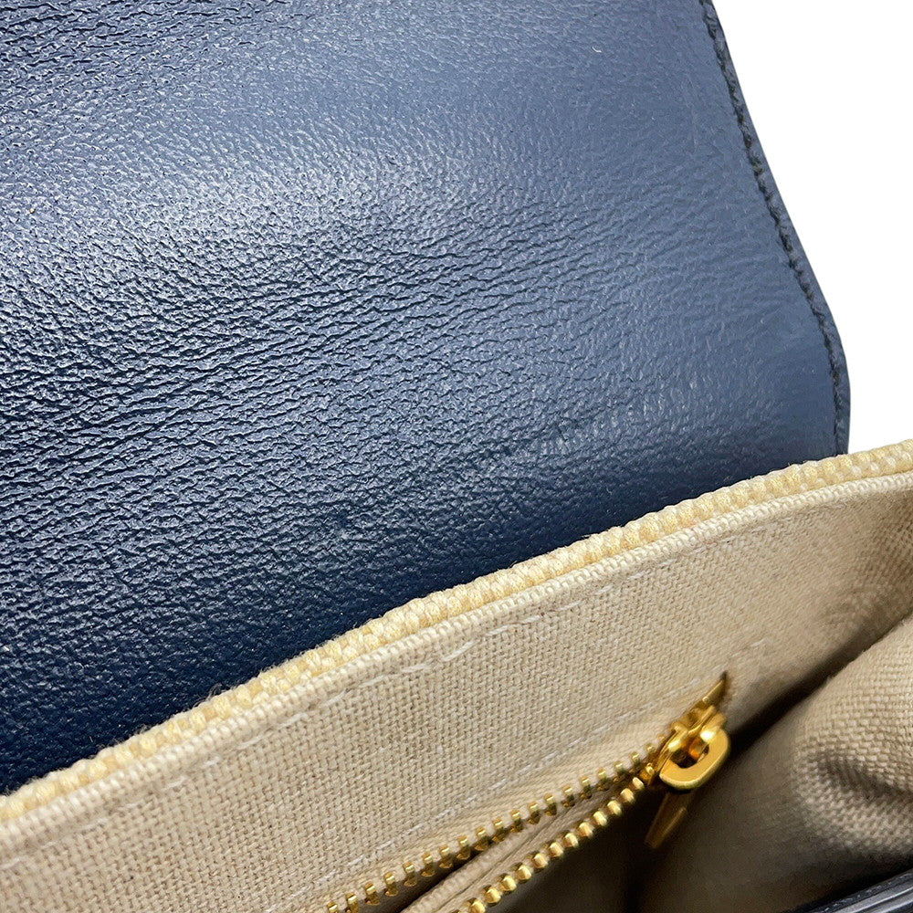 CELINE Teen Soft 16 Shoulder Vanilla/Navy196852 Raffia Calf Leather
