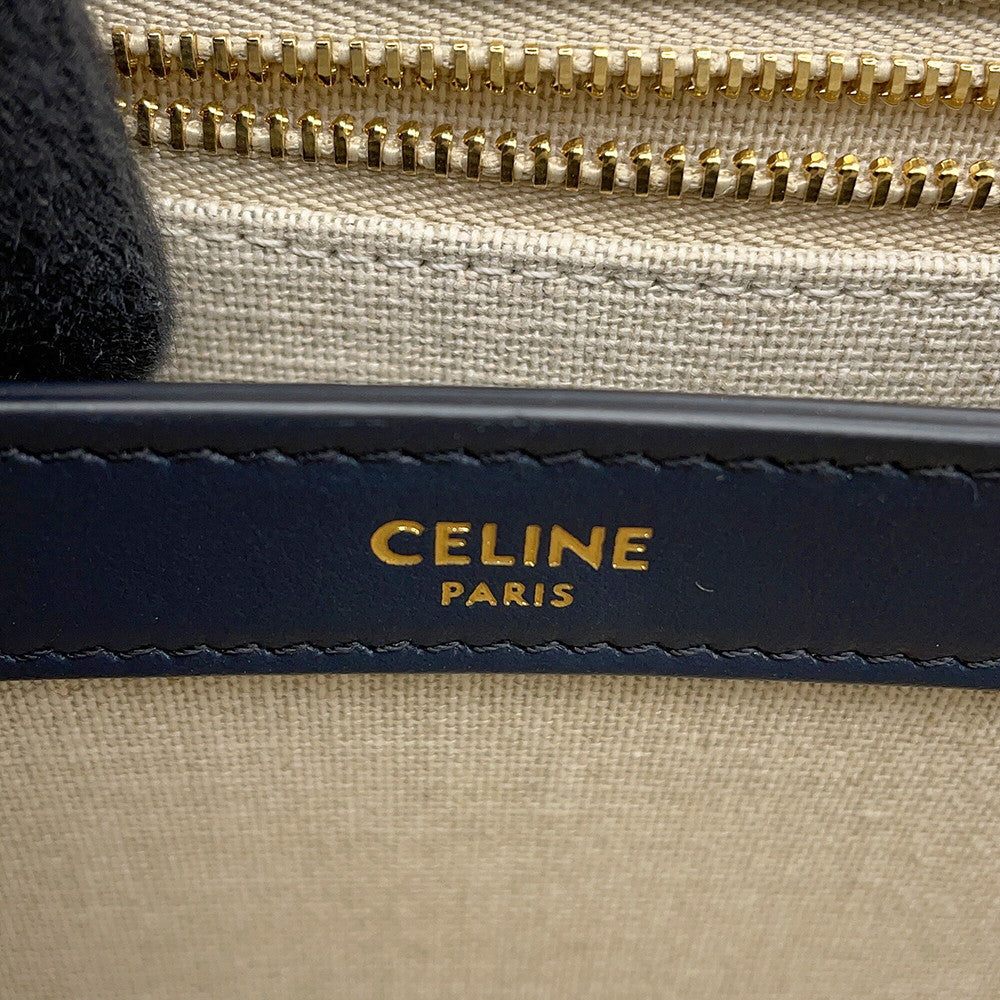 CELINE Teen Soft 16 Shoulder Vanilla/Navy196852 Raffia Calf Leather