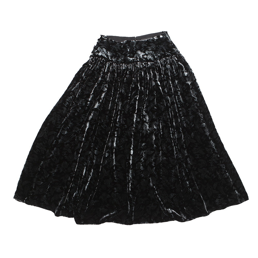 CHANEL CC Logo Velvet Skirt Size 36 BlackP78020-V69975-94305 82% Viscose, 18% Silk