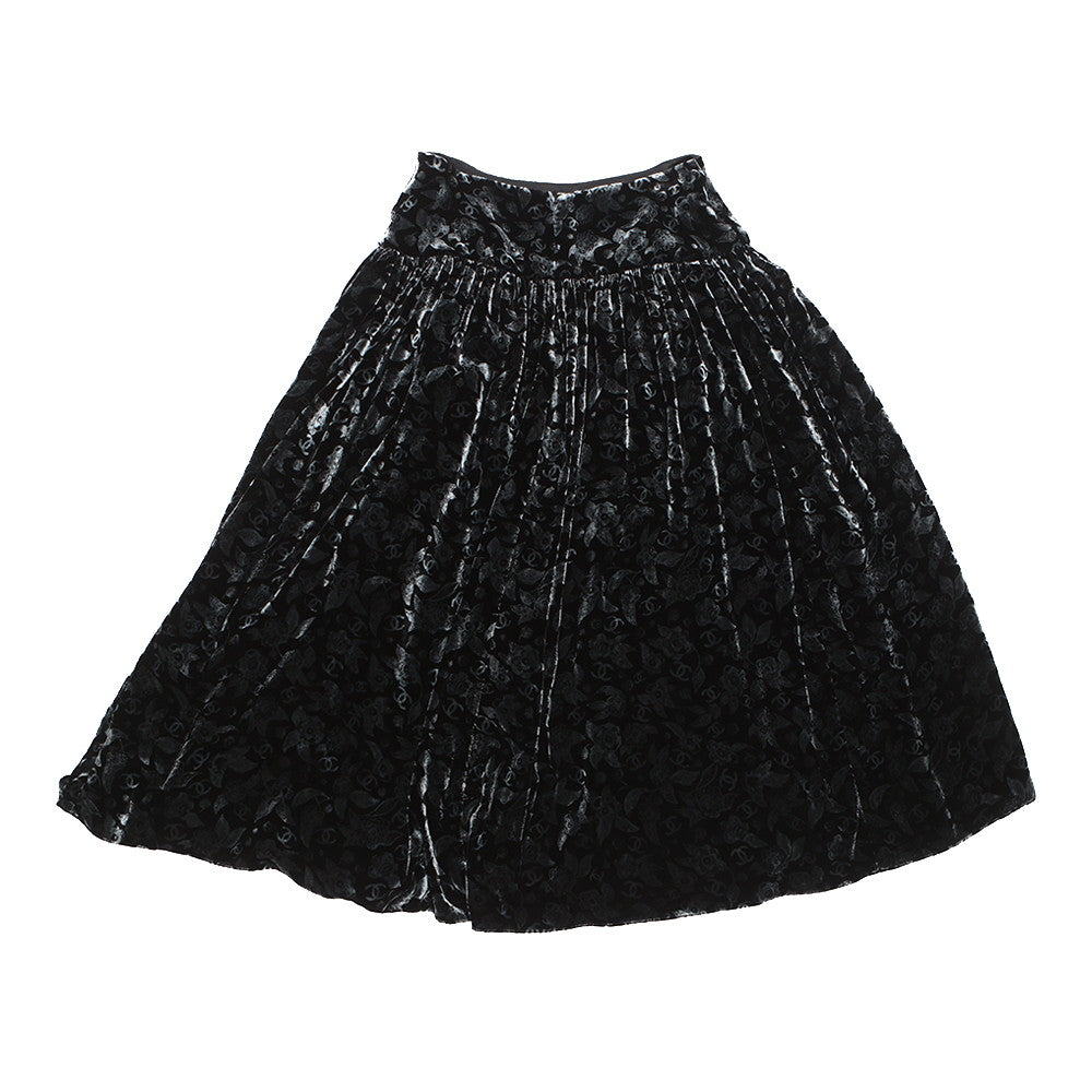 CHANEL CC Logo Velvet Skirt Size 36 BlackP78020-V69975-94305 82% Viscose, 18% Silk