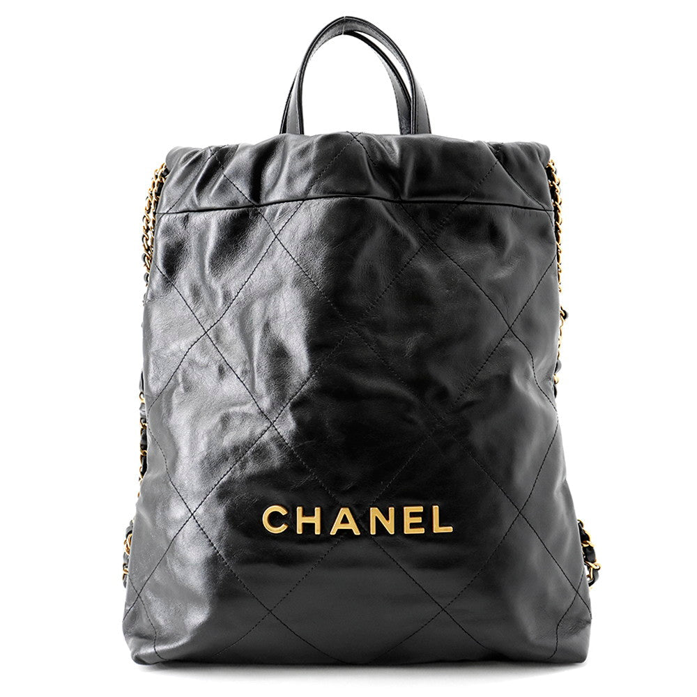 CHANEL CHANEL22 Backpack BlackAS3859 Shiny Calf Leather Size Small