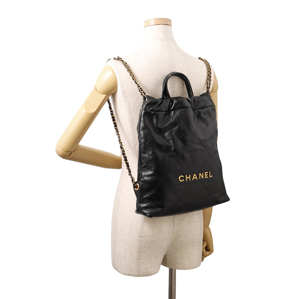 CHANEL CHANEL22 Backpack BlackAS3859 Shiny Calf Leather Size Small