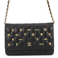 CHANEL Matelasse Egypt Bag Charm Chain Wallet Black Lambskin