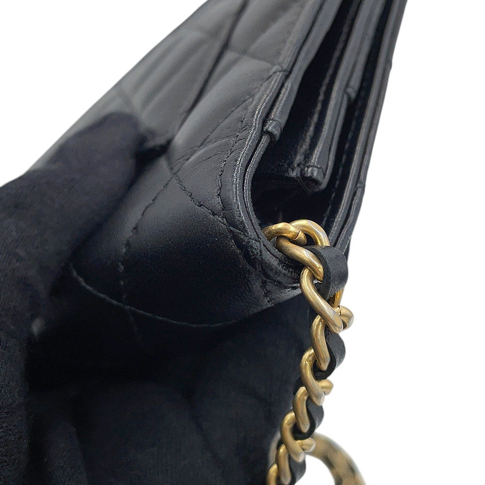 CHANEL Matelasse Egypt Bag Charm Chain Wallet Black Lambskin