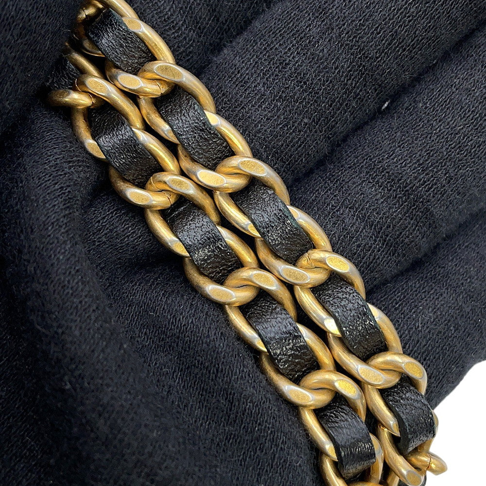 CHANEL Matelasse Egypt Bag Charm Chain Wallet Black Lambskin