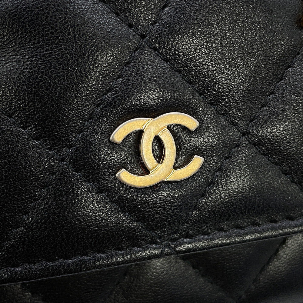 CHANEL Matelasse Egypt Bag Charm Chain Wallet Black Lambskin
