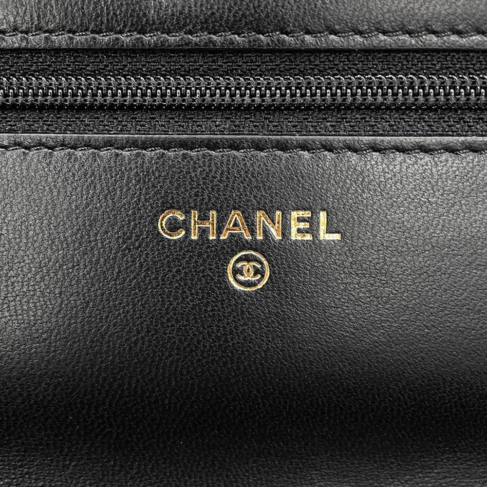 CHANEL Matelasse Egypt Bag Charm Chain Wallet Black Lambskin