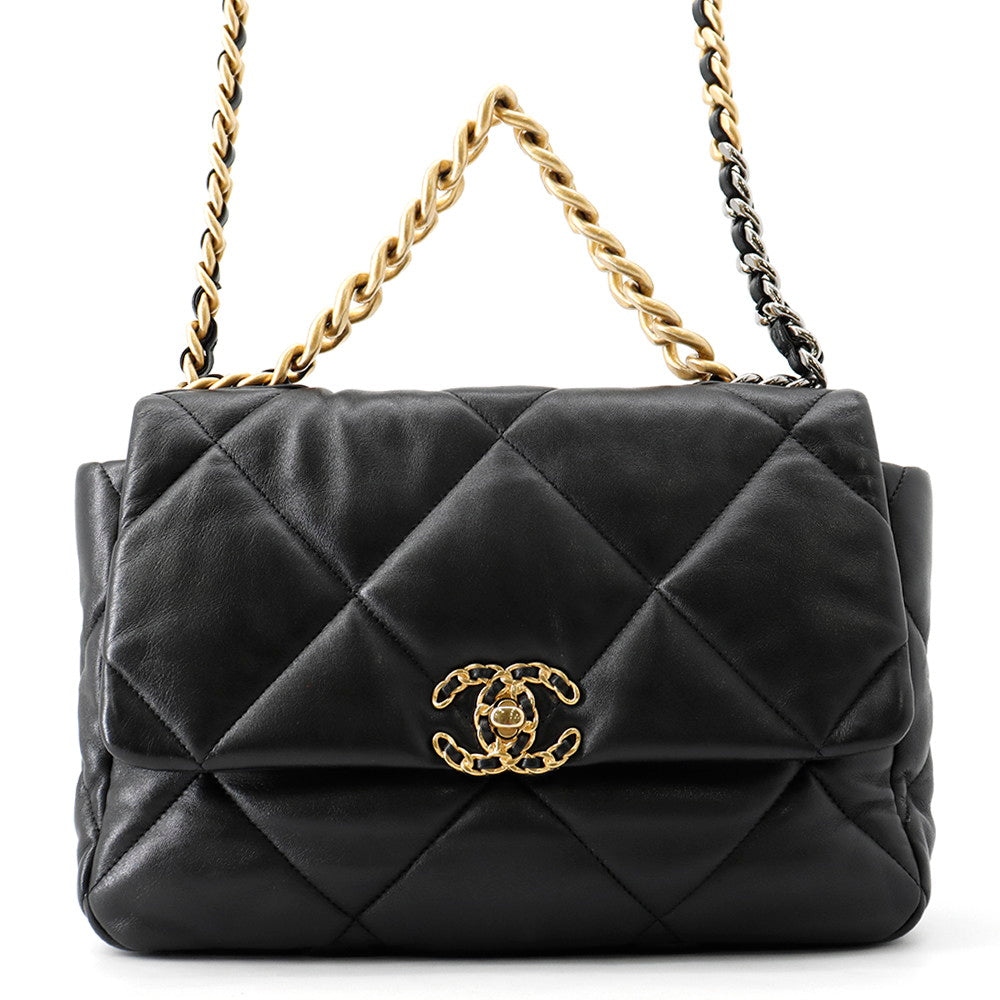 CHANEL CHANEL19 CHANEL19 Matelasse Shoulder Bag BlackAS1161 Shiny Lambskin