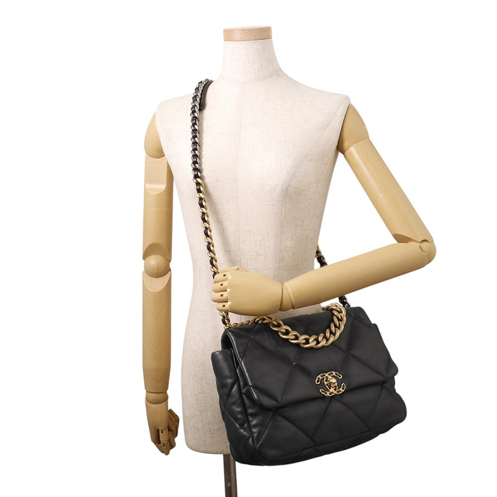 CHANEL CHANEL19 CHANEL19 Matelasse Shoulder Bag BlackAS1161 Shiny Lambskin