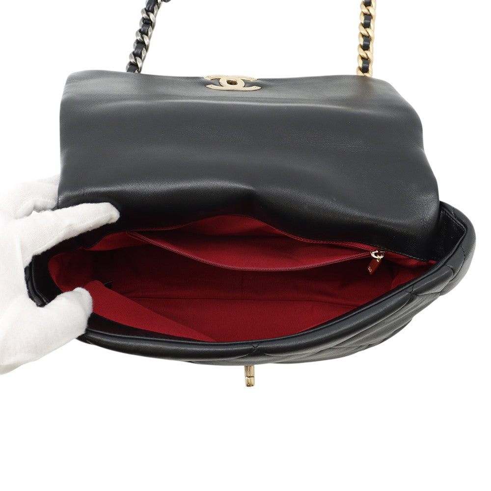 CHANEL CHANEL19 CHANEL19 Matelasse Shoulder Bag BlackAS1161 Shiny Lambskin