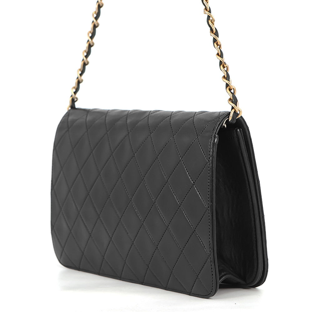 CHANEL Matelasse Push Lock ChainShoulder Bag Black Lambskin