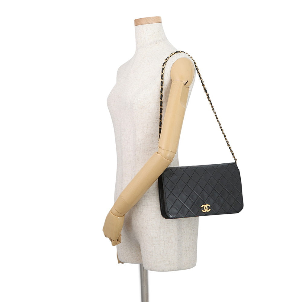 CHANEL Matelasse Push Lock ChainShoulder Bag Black Lambskin