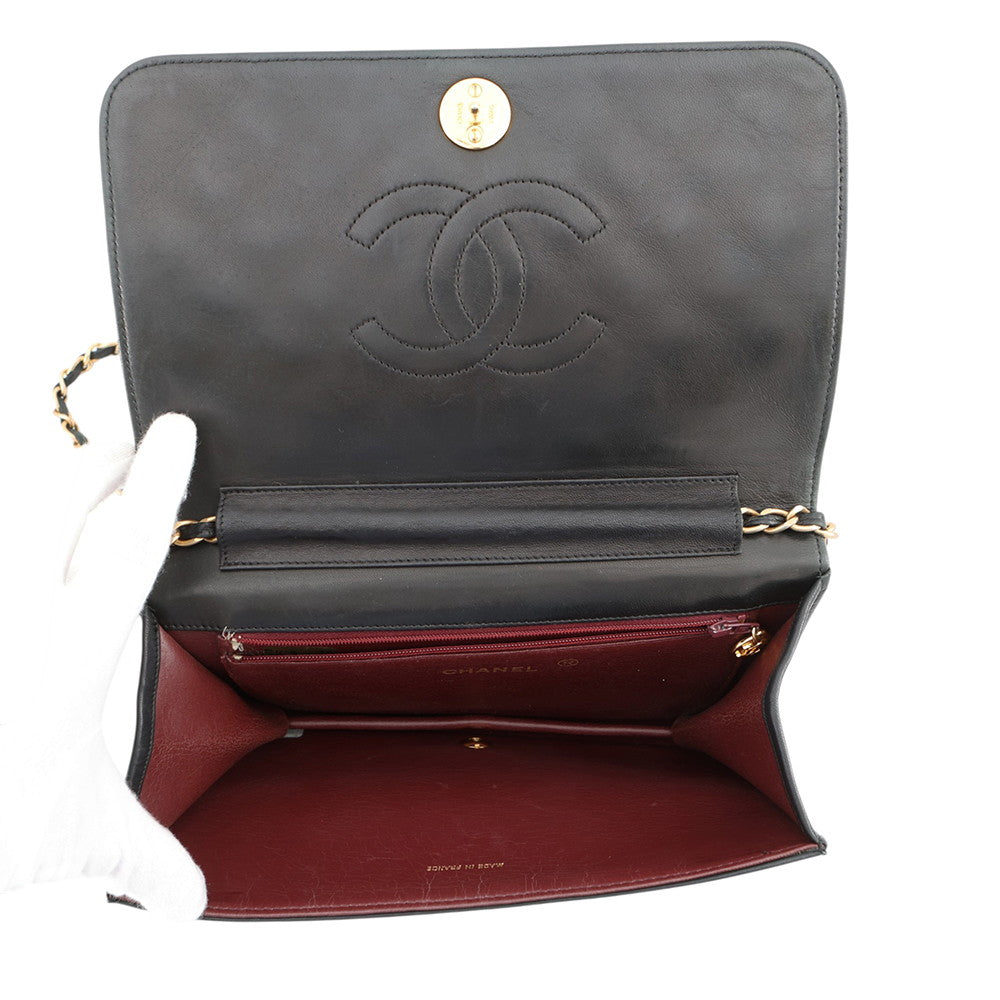 CHANEL Matelasse Push Lock ChainShoulder Bag Black Lambskin