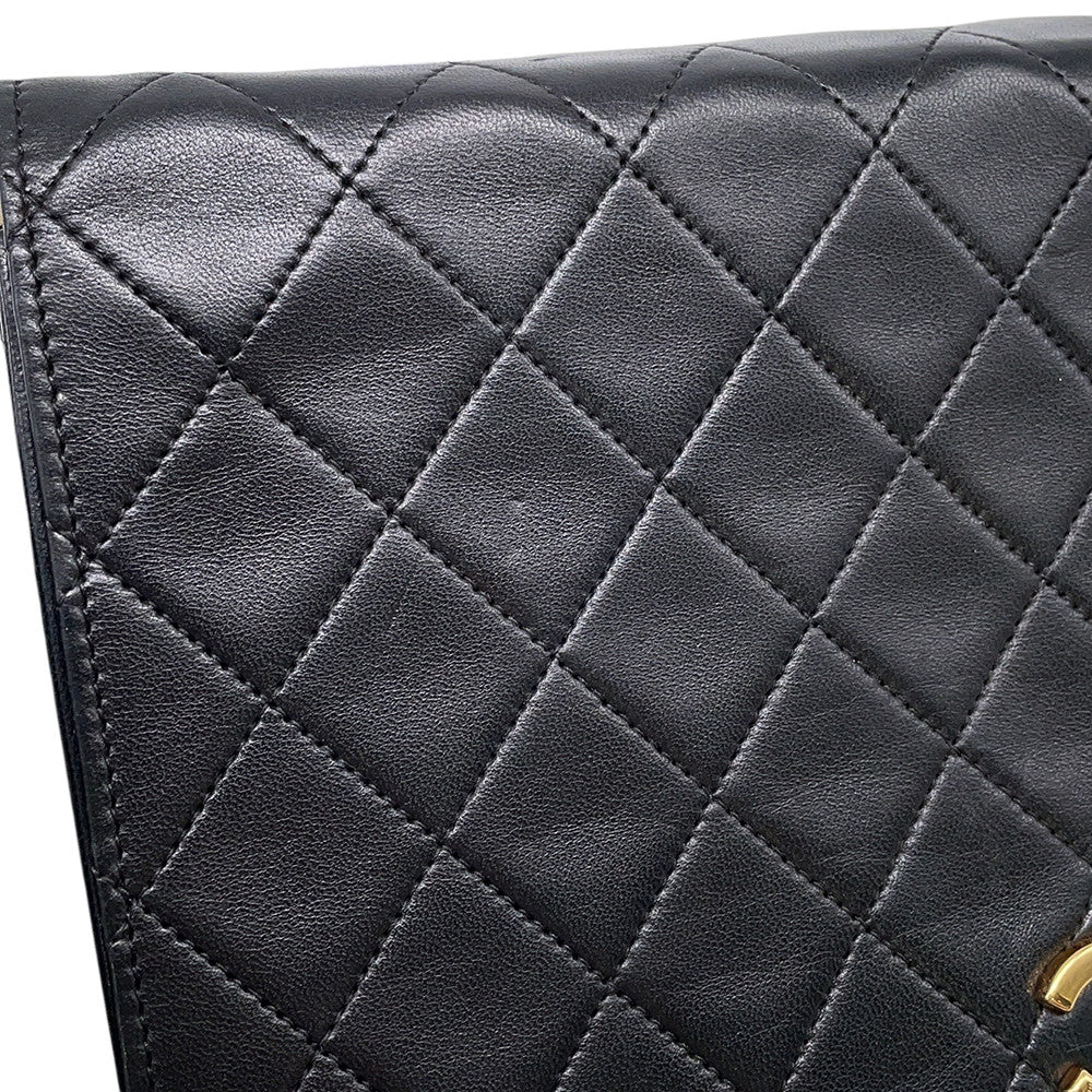 CHANEL Matelasse Push Lock ChainShoulder Bag Black Lambskin