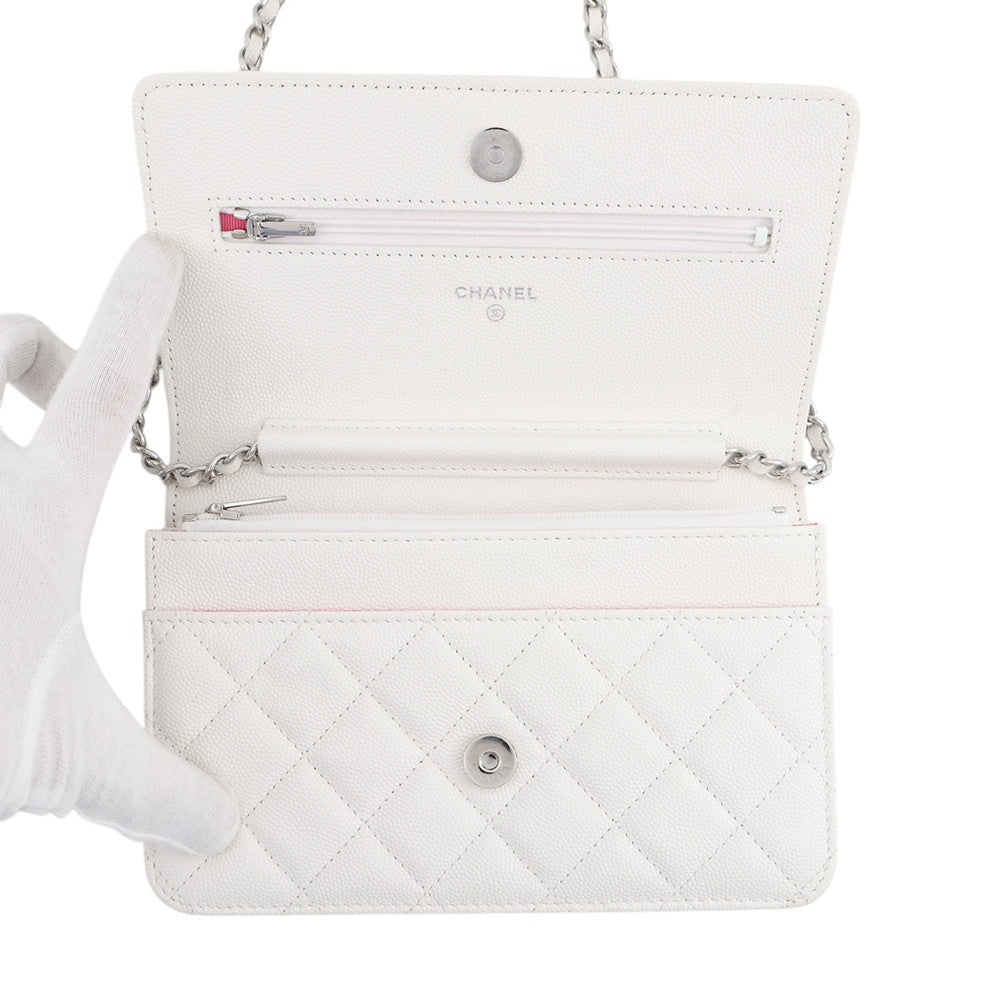 CHANEL Matelasse Chain wallet WhiteAP3709 Caviar Leather