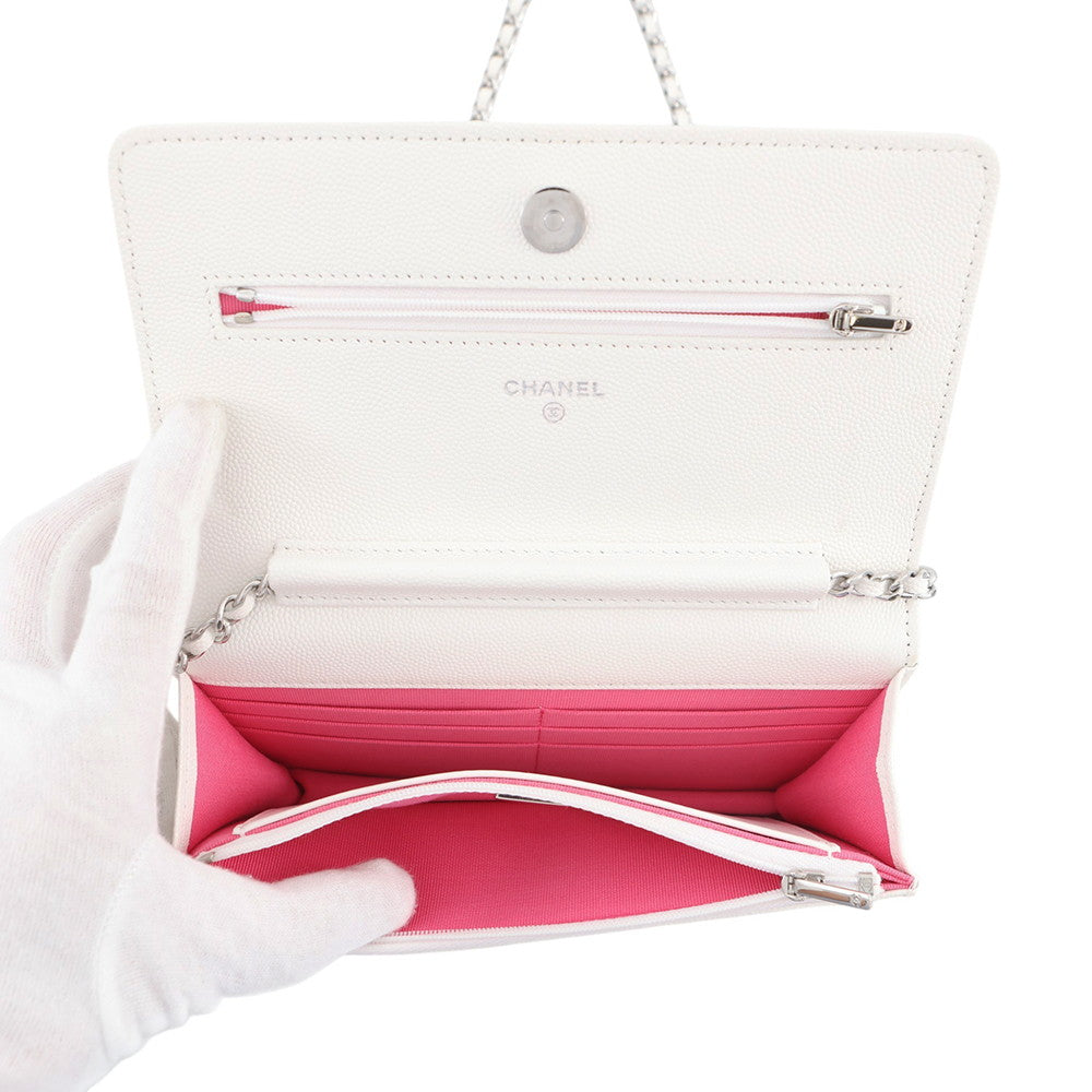 CHANEL Matelasse Chain wallet WhiteAP3709 Caviar Leather
