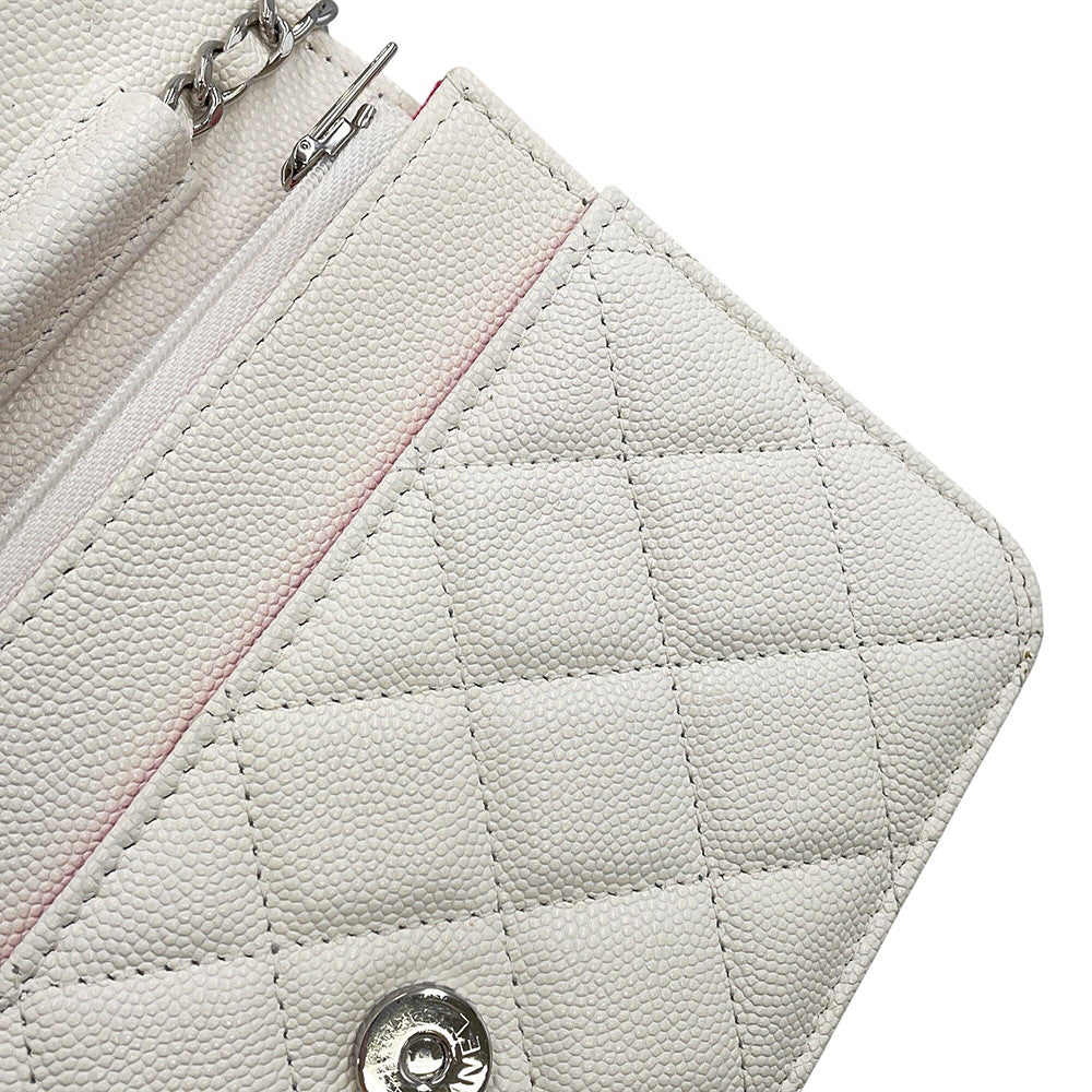 CHANEL Matelasse Chain wallet WhiteAP3709 Caviar Leather