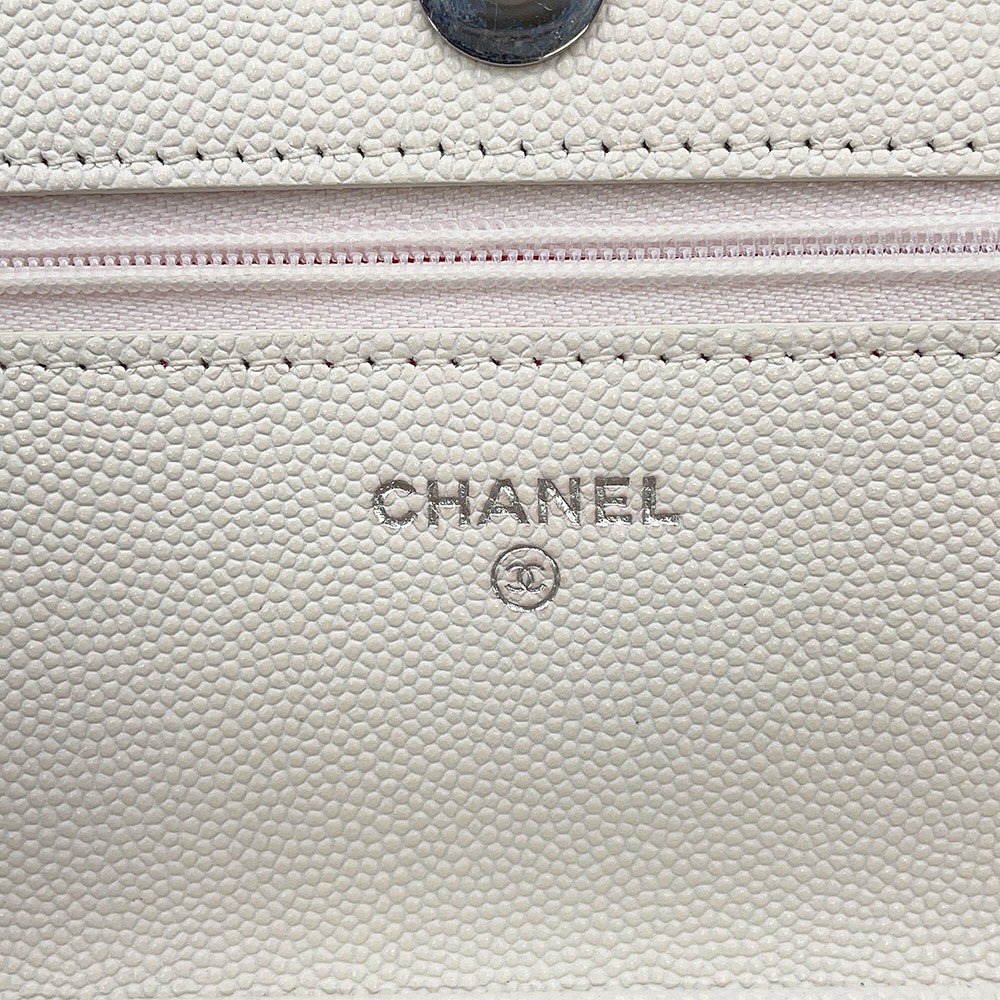 CHANEL Matelasse Chain wallet WhiteAP3709 Caviar Leather
