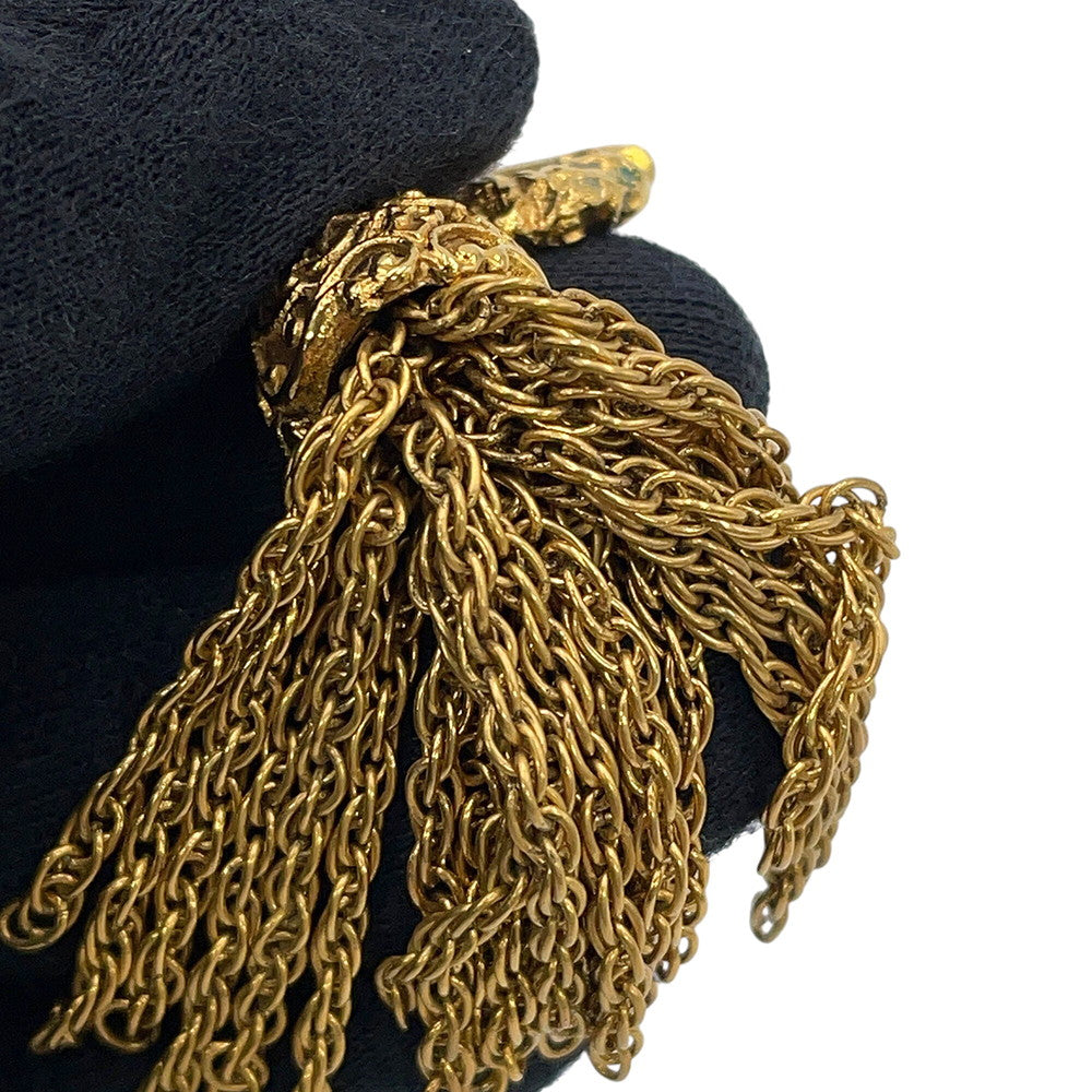 CHANEL Fringe CC Logo Earring Gold Gold Plated