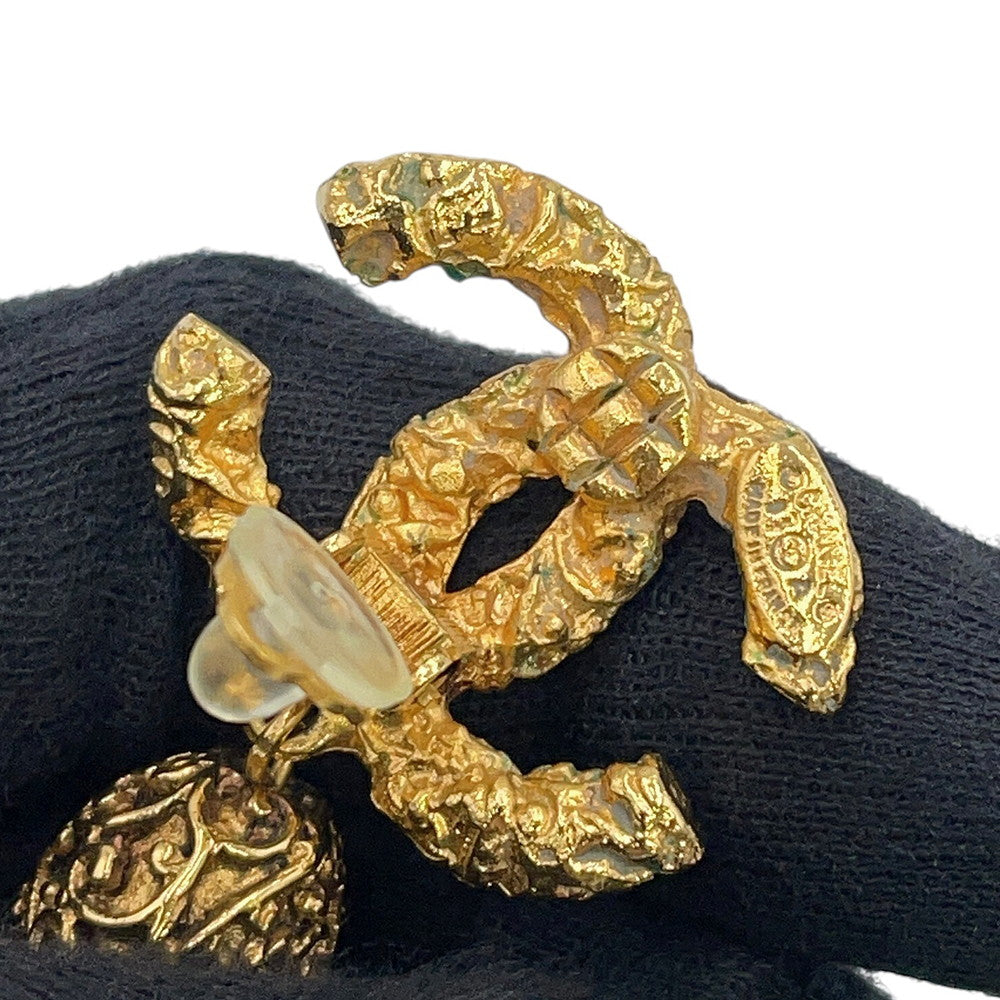 CHANEL Fringe CC Logo Earring Gold Gold Plated