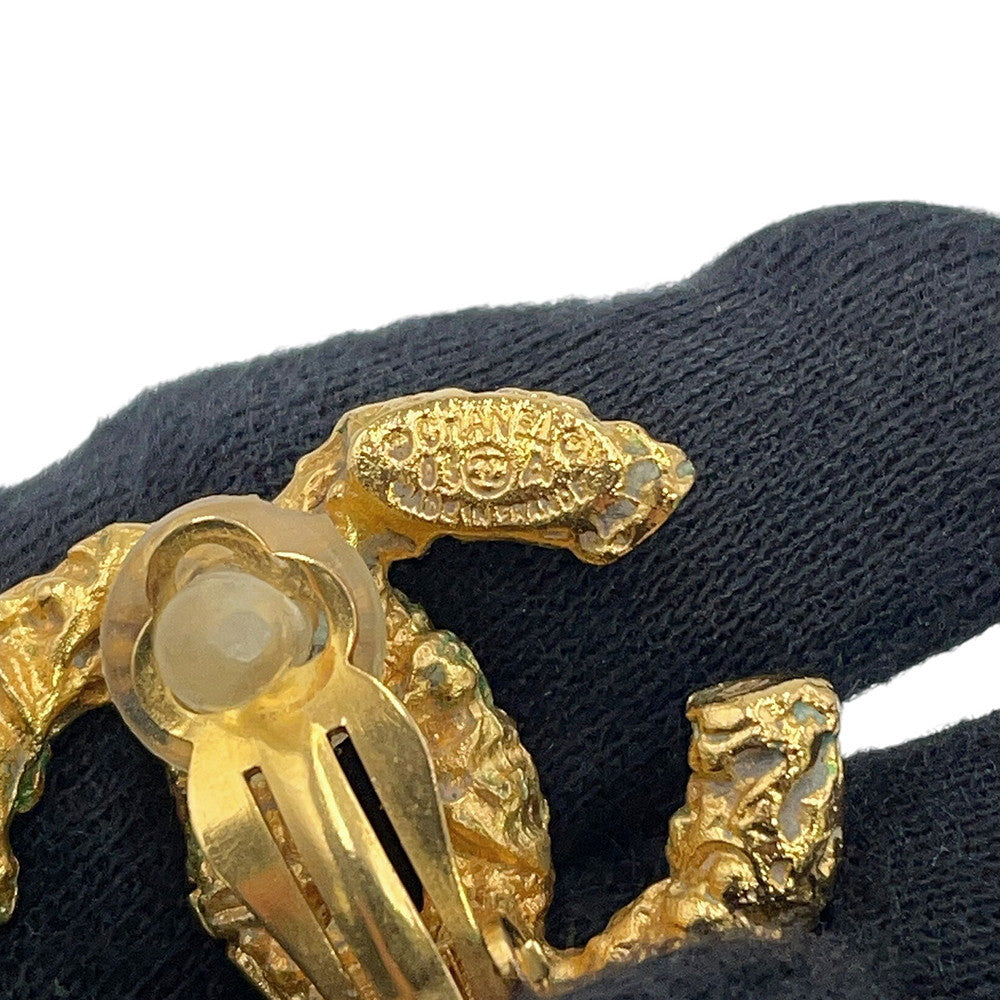CHANEL Fringe CC Logo Earring Gold Gold Plated