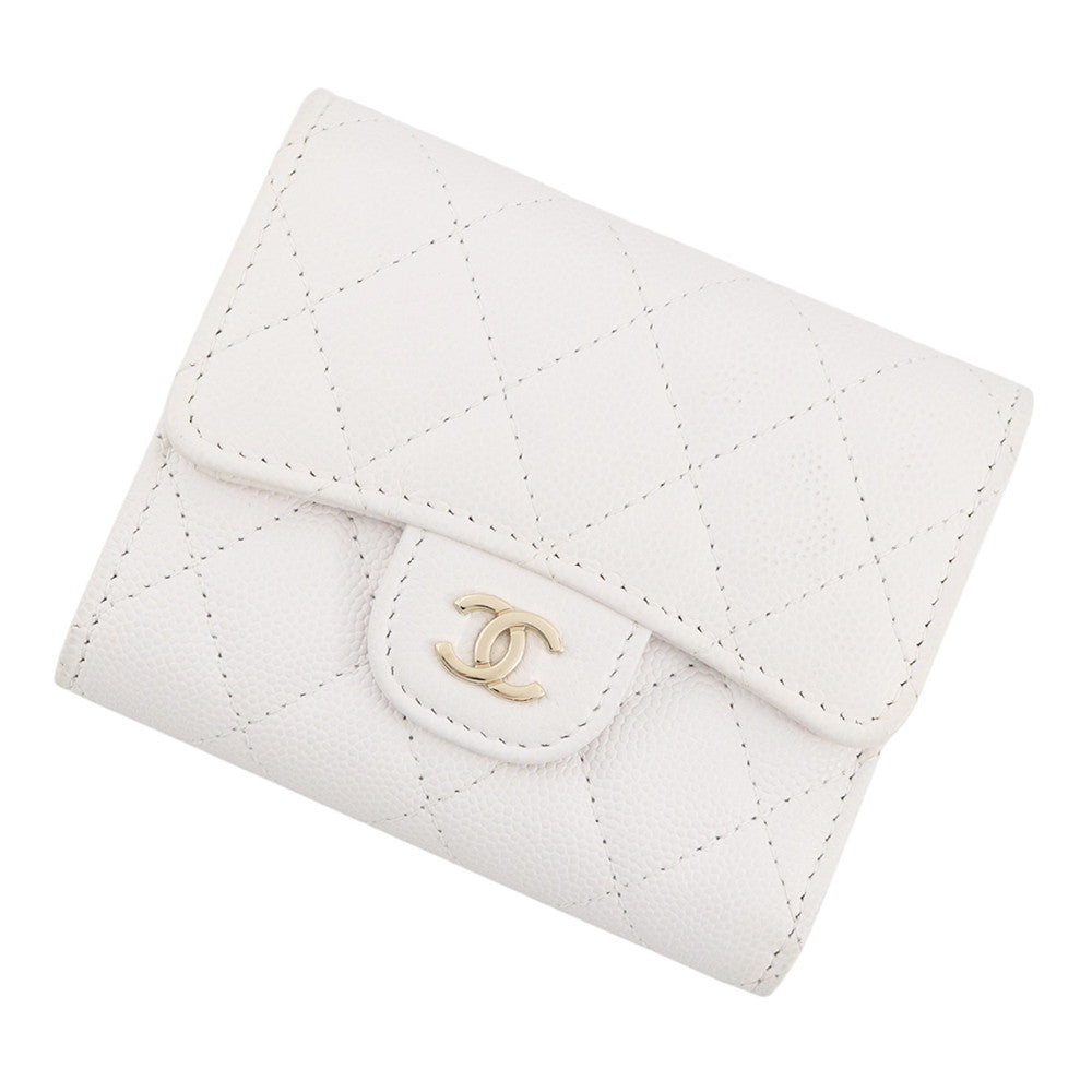 CHANEL Matelasse Timeless Classics Tri-fold Wallet WhiteAP0229 Caviar Leather