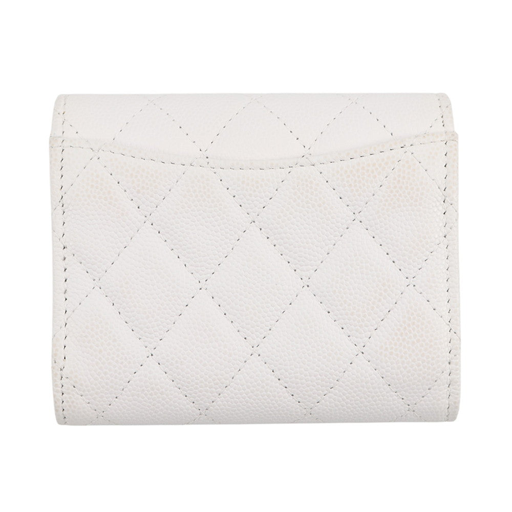 CHANEL Matelasse Timeless Classics Tri-fold Wallet WhiteAP0229 Caviar Leather