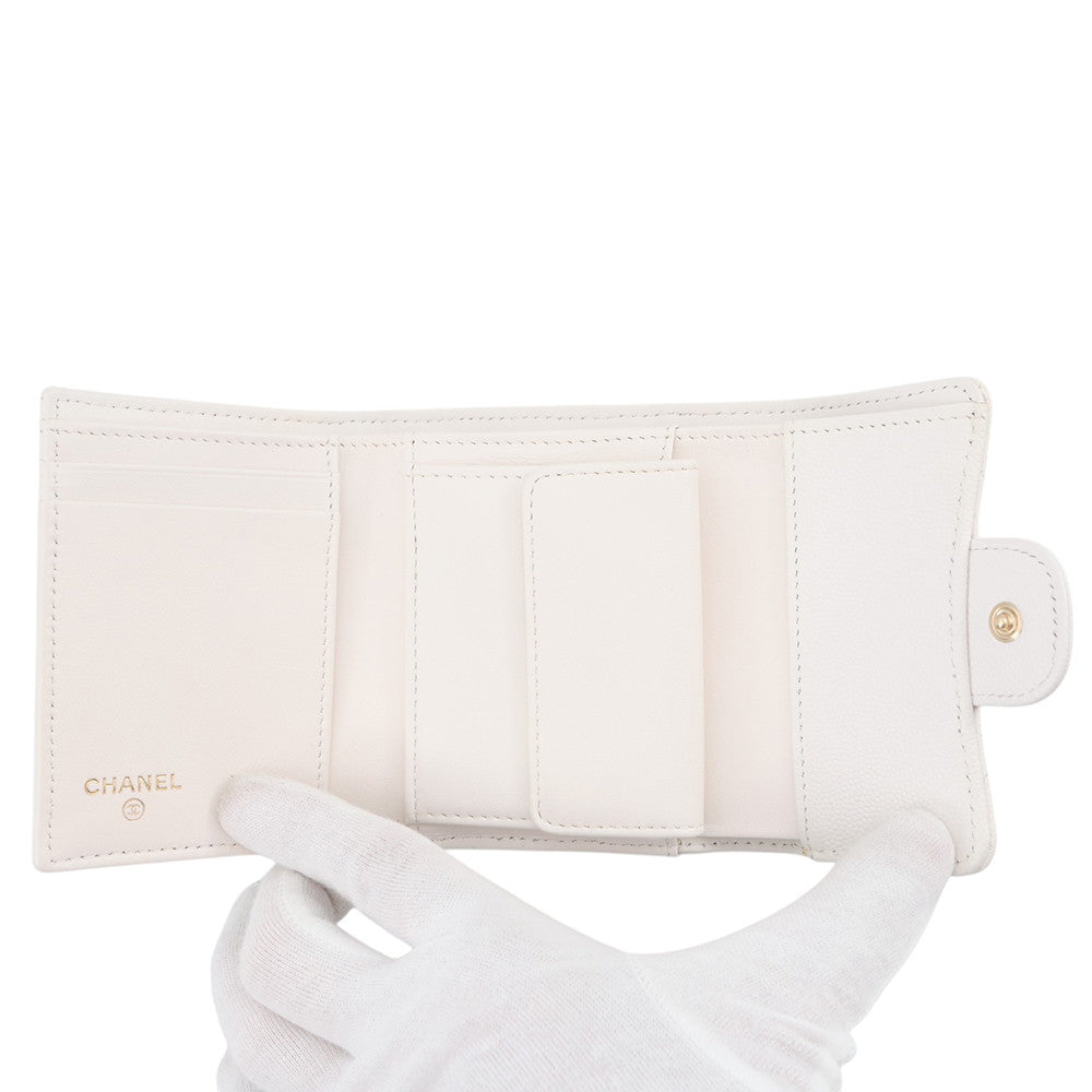 CHANEL Matelasse Timeless Classics Tri-fold Wallet WhiteAP0229 Caviar Leather