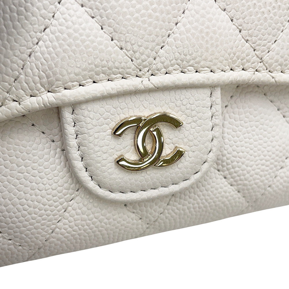 CHANEL Matelasse Timeless Classics Tri-fold Wallet WhiteAP0229 Caviar Leather