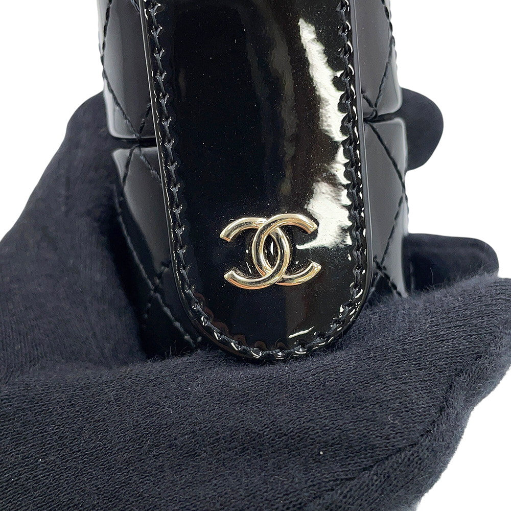CHANEL Matelasse Lip Case BlackAP1572 Patent Leather