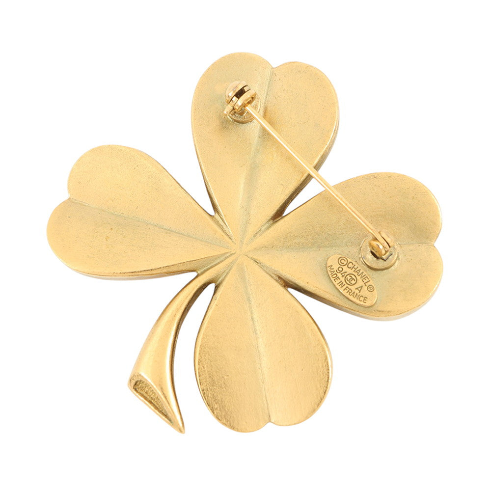 CHANEL Clover Brooch Gold Metal