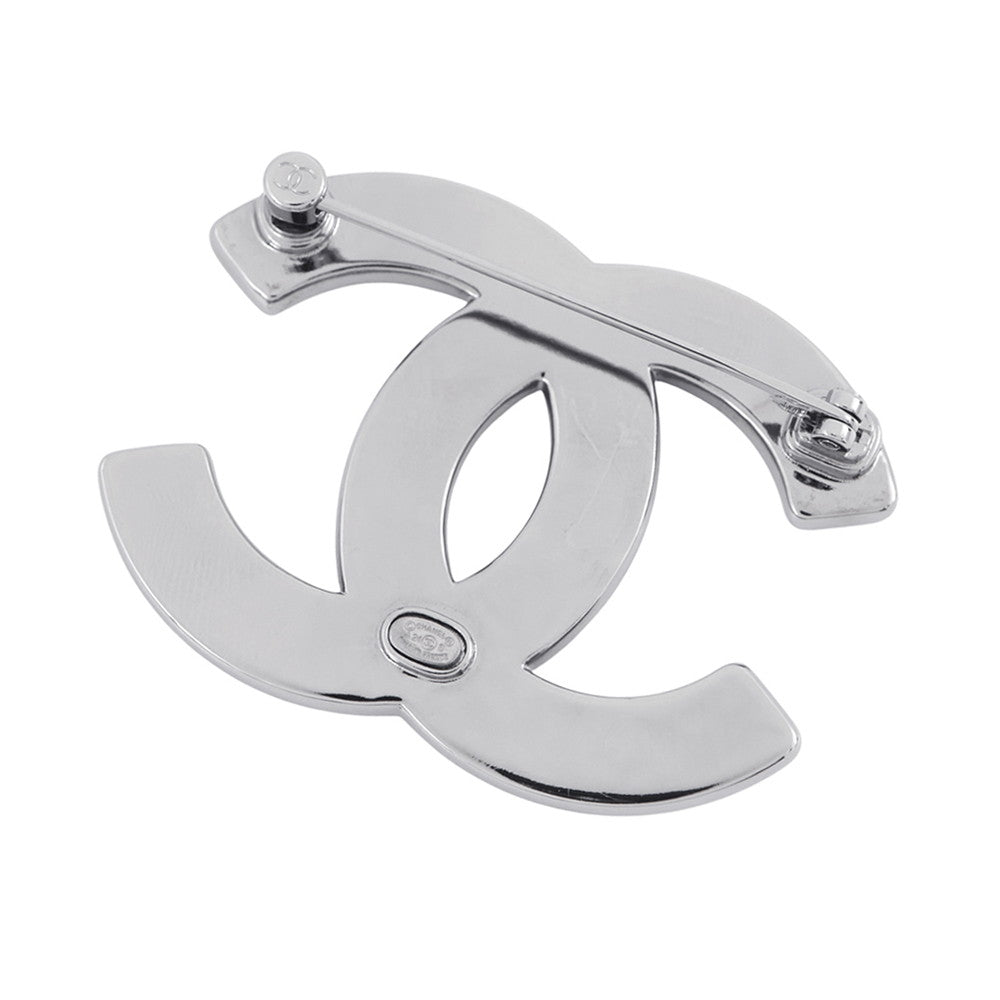 CHANEL Clover Pattern CC Logo Brooch Silver/BlackABD399-B16775-NY365 Metal