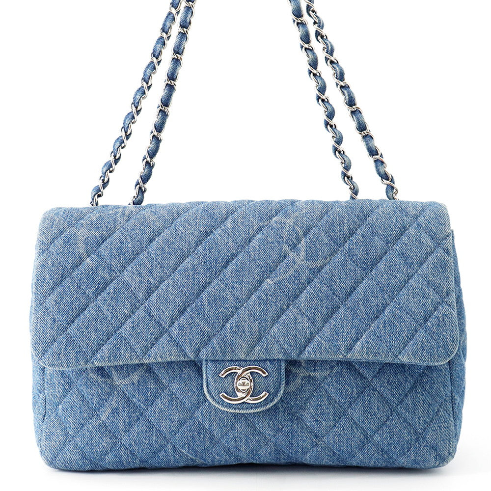 CHANEL CC Logo Matelasse WChainShoulder Blue Denim
