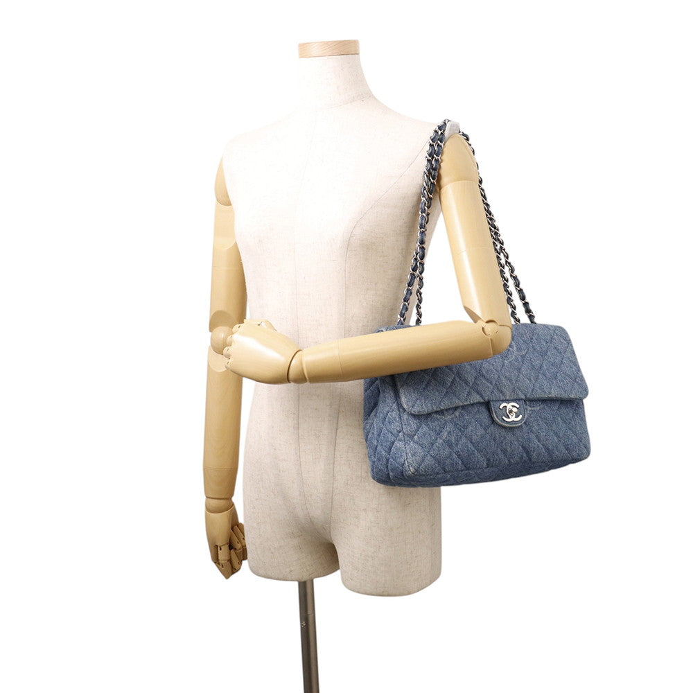 CHANEL CC Logo Matelasse WChainShoulder Blue Denim