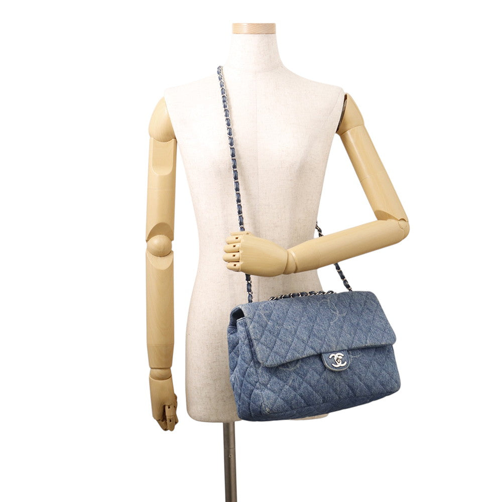 CHANEL CC Logo Matelasse WChainShoulder Blue Denim