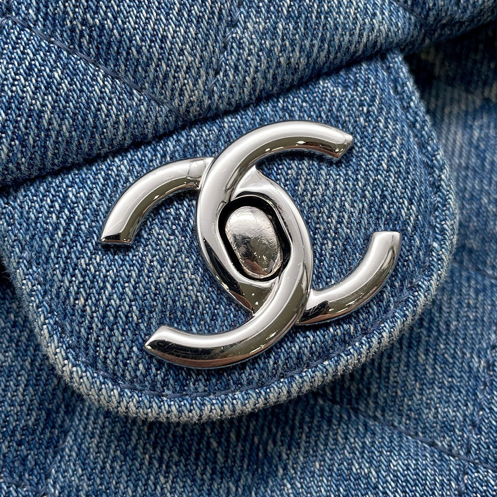 CHANEL CC Logo Matelasse WChainShoulder Blue Denim