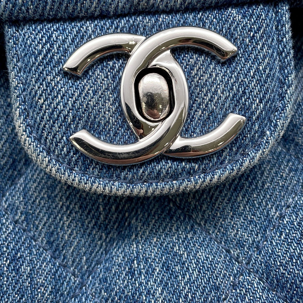 CHANEL CC Logo Matelasse WChainShoulder Blue Denim