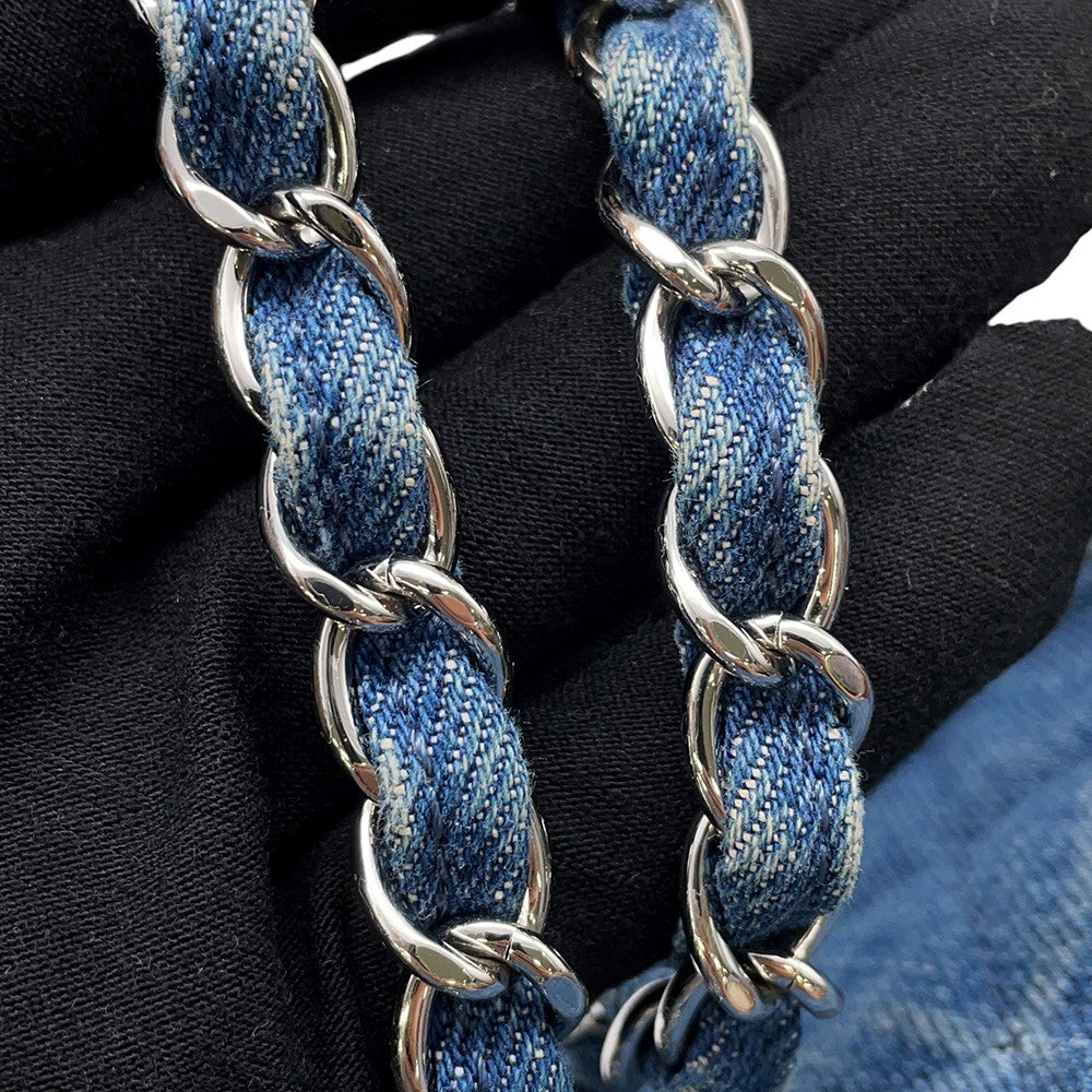 CHANEL CC Logo Matelasse WChainShoulder Blue Denim